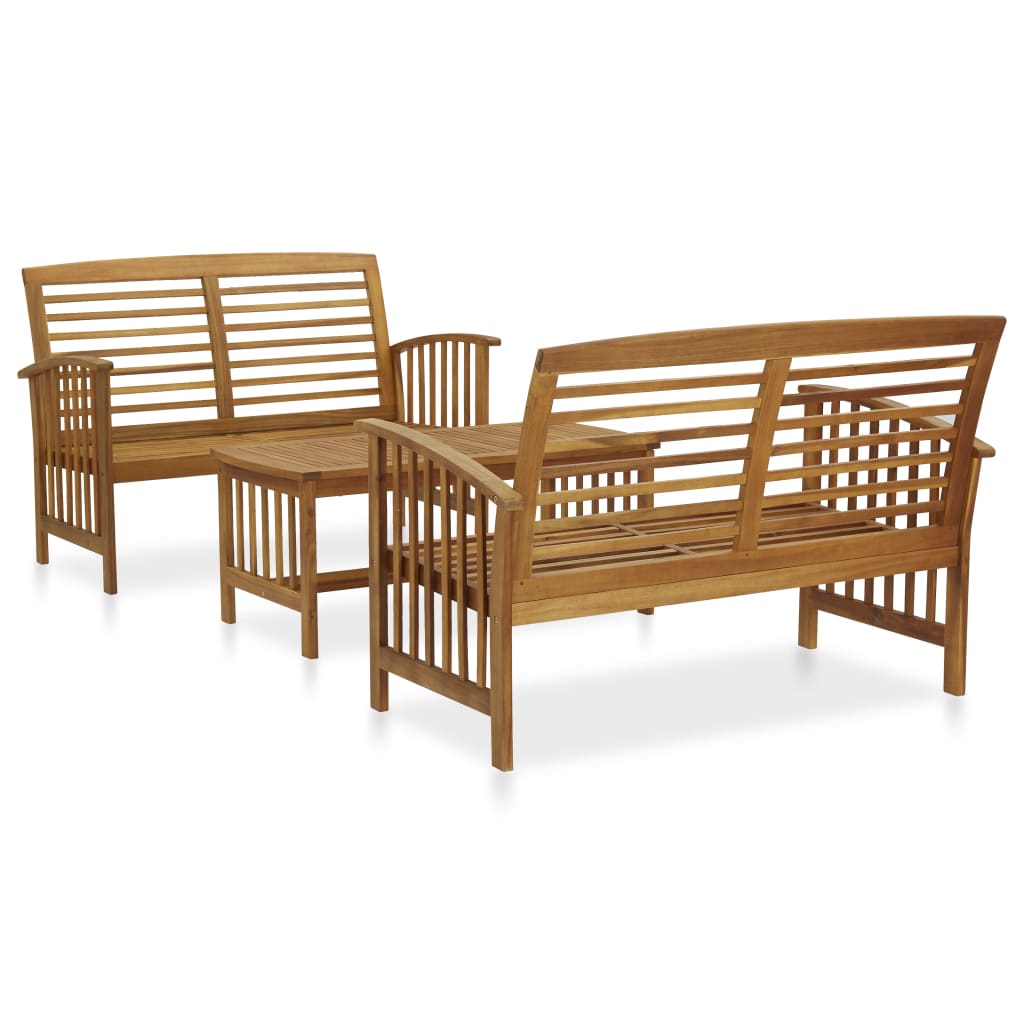 Set mobilier de exterior/gradina cu 2 canapele si 1 masa, vidaXL, Lemn, 102 x 50 x 43 cm, Maro