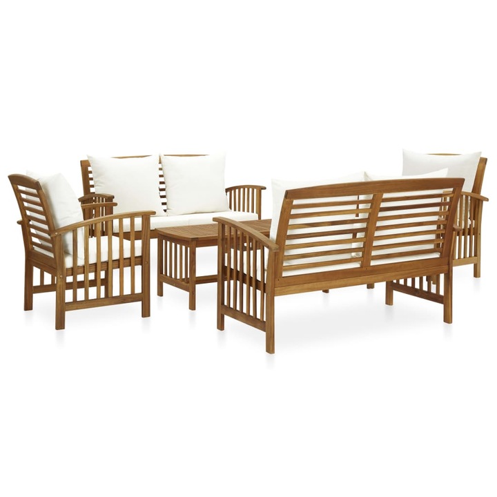 Set mobilier de gradina cu perne, vidaXL, 5 piese, lemn masiv acacia, 49 kg 3057977
