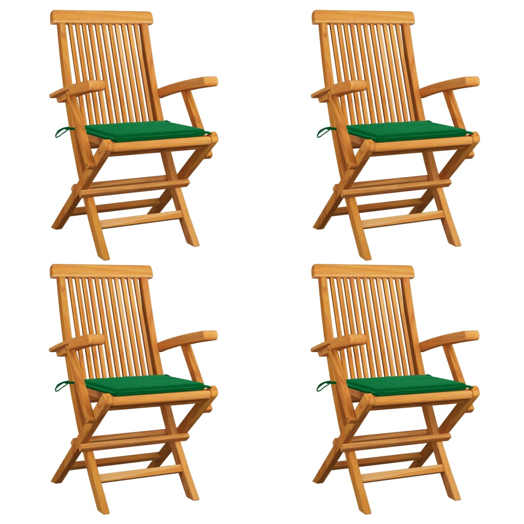 Set Scaune de gradina cu perne verzi, 4 buc lemn masiv de tec 3065622