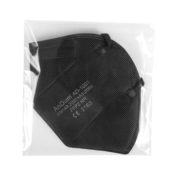 Маска THK FFP2, 5 слоя, Индивидуално опакована, В съответствие с CE 2163, Черен