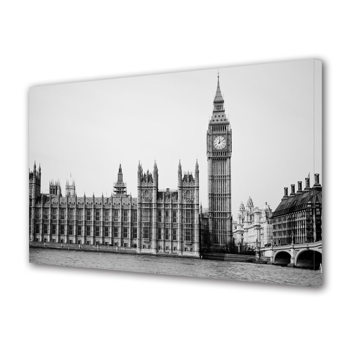Tablou Canvas Palatul Westminster Alb Negru Londra, 80 x 120 cm
