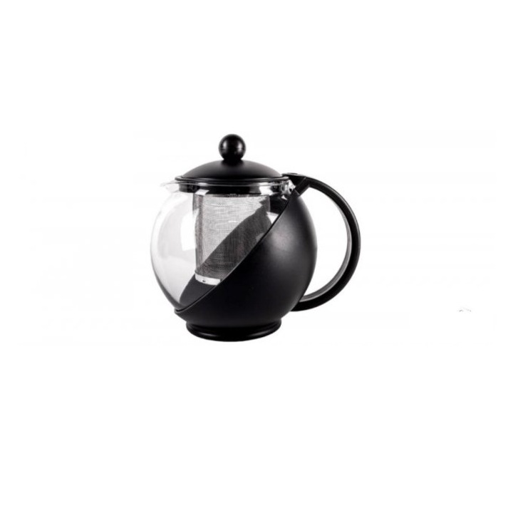 Стъклен чайник, За чай или кафе, 14,5x14 cм, 1,25 л, Черен