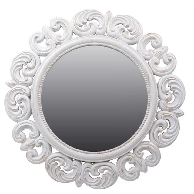 Oglinda de perete Felis, Rotund, Aspect vintage, PVC/Sticla, 52x2 cm, Alb