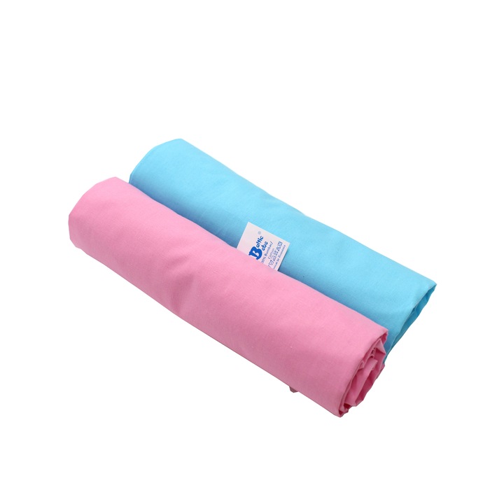 Cearceaf Balticbebe roz/albastru, Bumbac, Uni, Cu elastic - 120x60X17 cm, 2 buc/set, 0 +