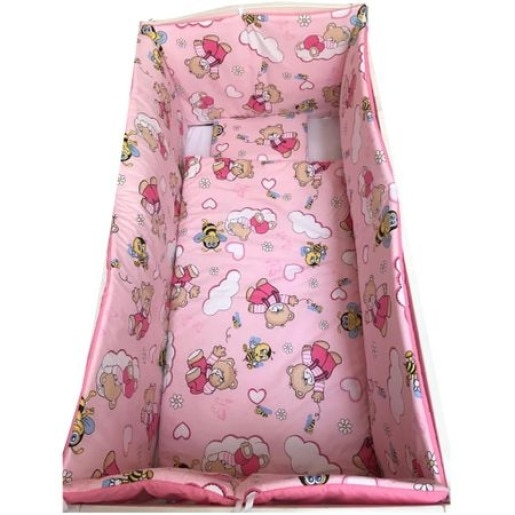 Aparatori laterale protectii laterale pat pufoase 120x60 cm h35cm Deseda Ursi cu albine pe roz