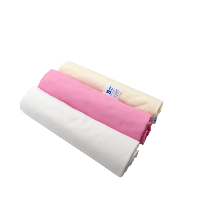 Cearceaf Balticbebe ROZ/ALB/Ivory, Bumbac, Uni, Cu elastic - 120x60X17 cm, 3 buc/set, 0 +