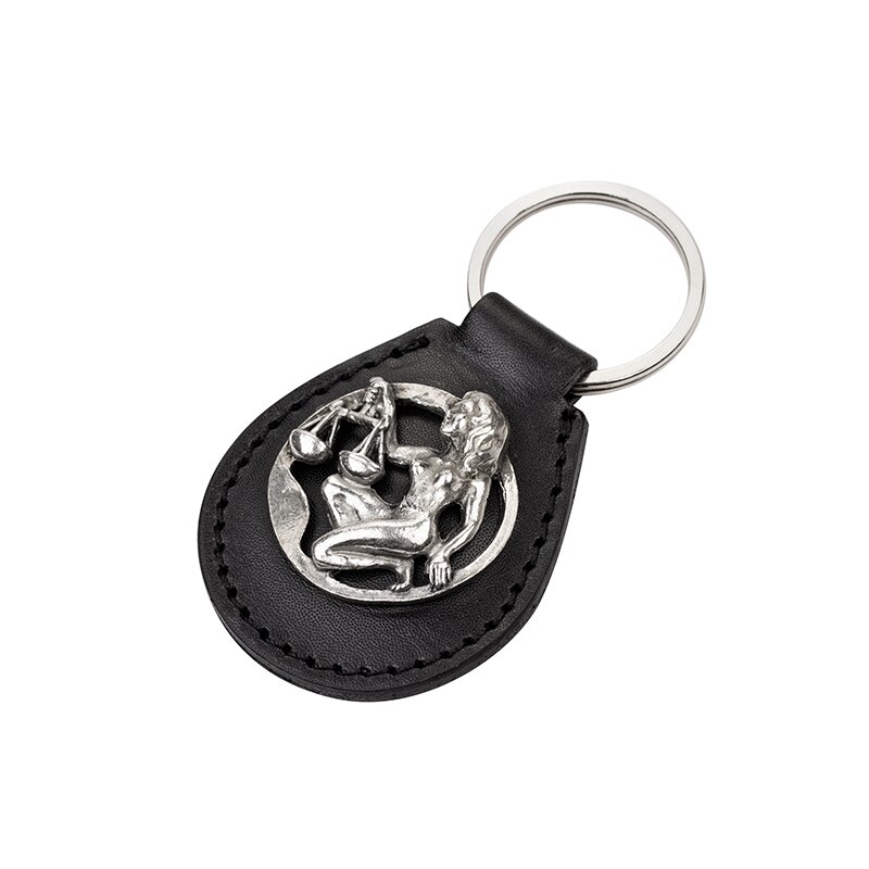 Breloc zodia Balanta, piele naturala, Silver Flame, Negru