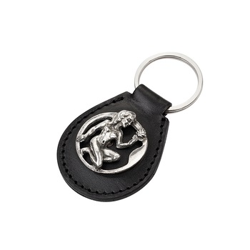 Breloc cu zodia Fecioara, Silver Flame, piele naturala, negru Breloc cu zodia Fecioara, Silver Flame, piele naturala, negru