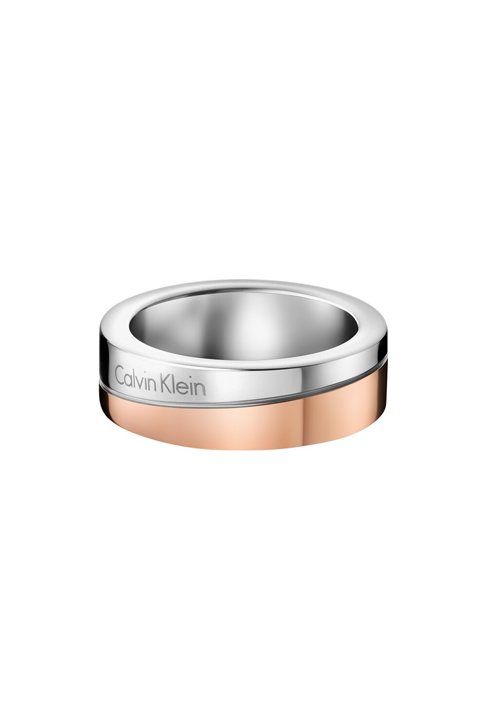 CALVIN KLEIN, Inel in doua nuante cu detaliu logo, Argintiu/Auriu rose, 50 MM Standard