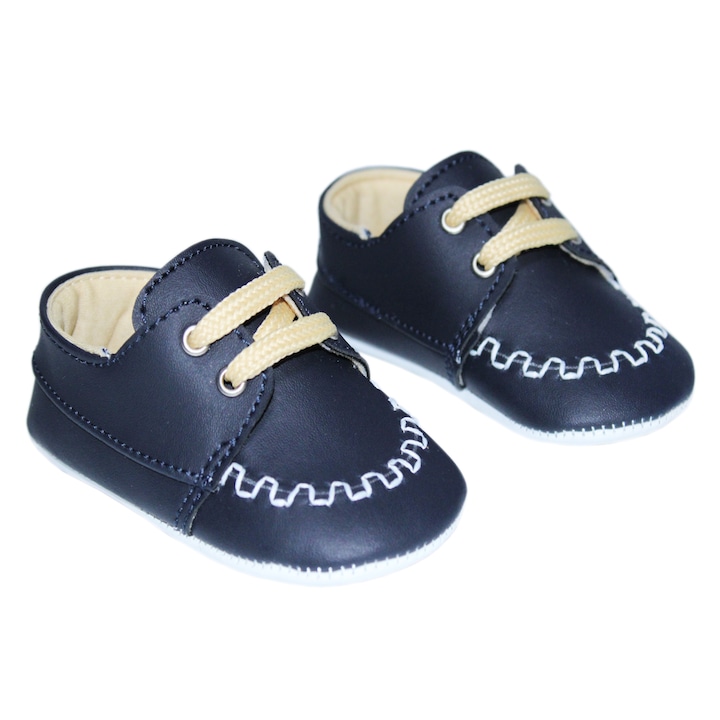Pantofiori bleumarin cu siret pentru botez, REC860, 3-6 luni