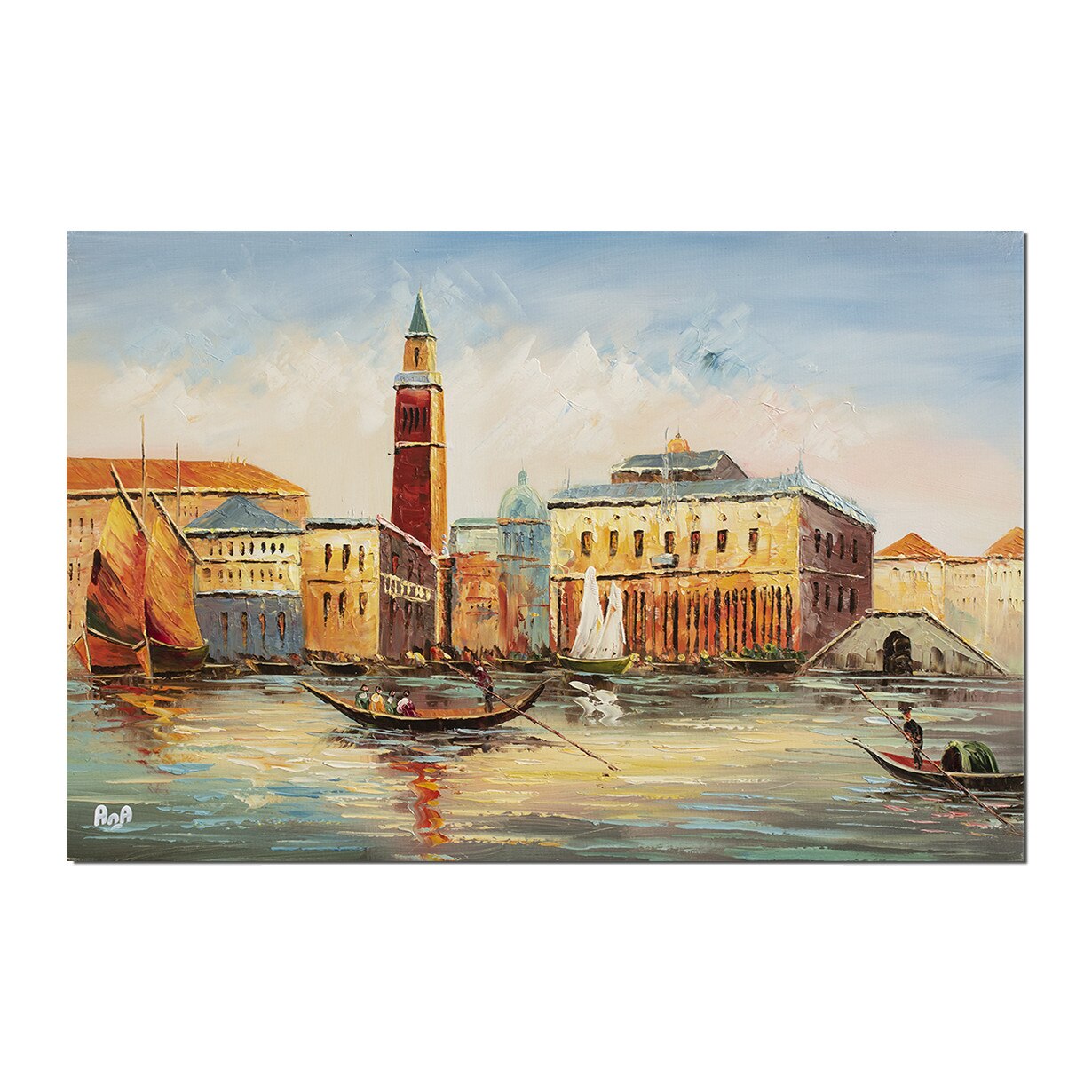 Tablou pictat manual - Gondole in Venetia - 90x60cm pictura ulei pe panza