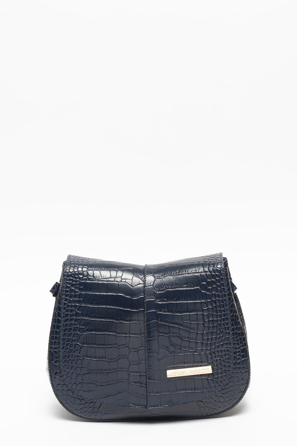 Antonia Moretti, Geanta crossbody de piele cu clapa, Bleumarin inchis