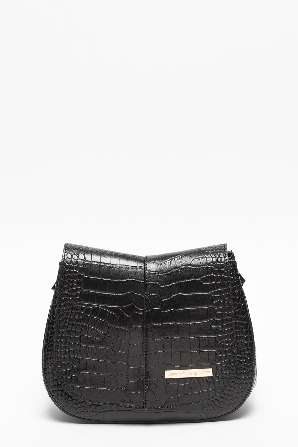 Antonia Moretti, Geanta crossbody de piele cu clapa, Negru