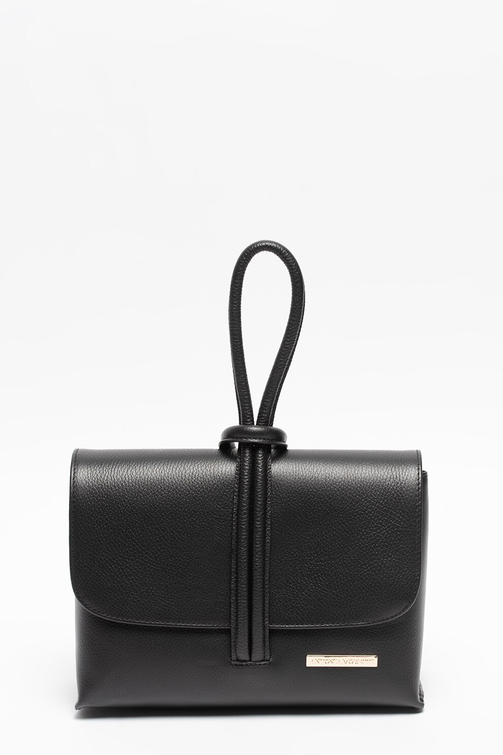 Antonia Moretti, Geanta crossbody de piele cu clapa, Negru