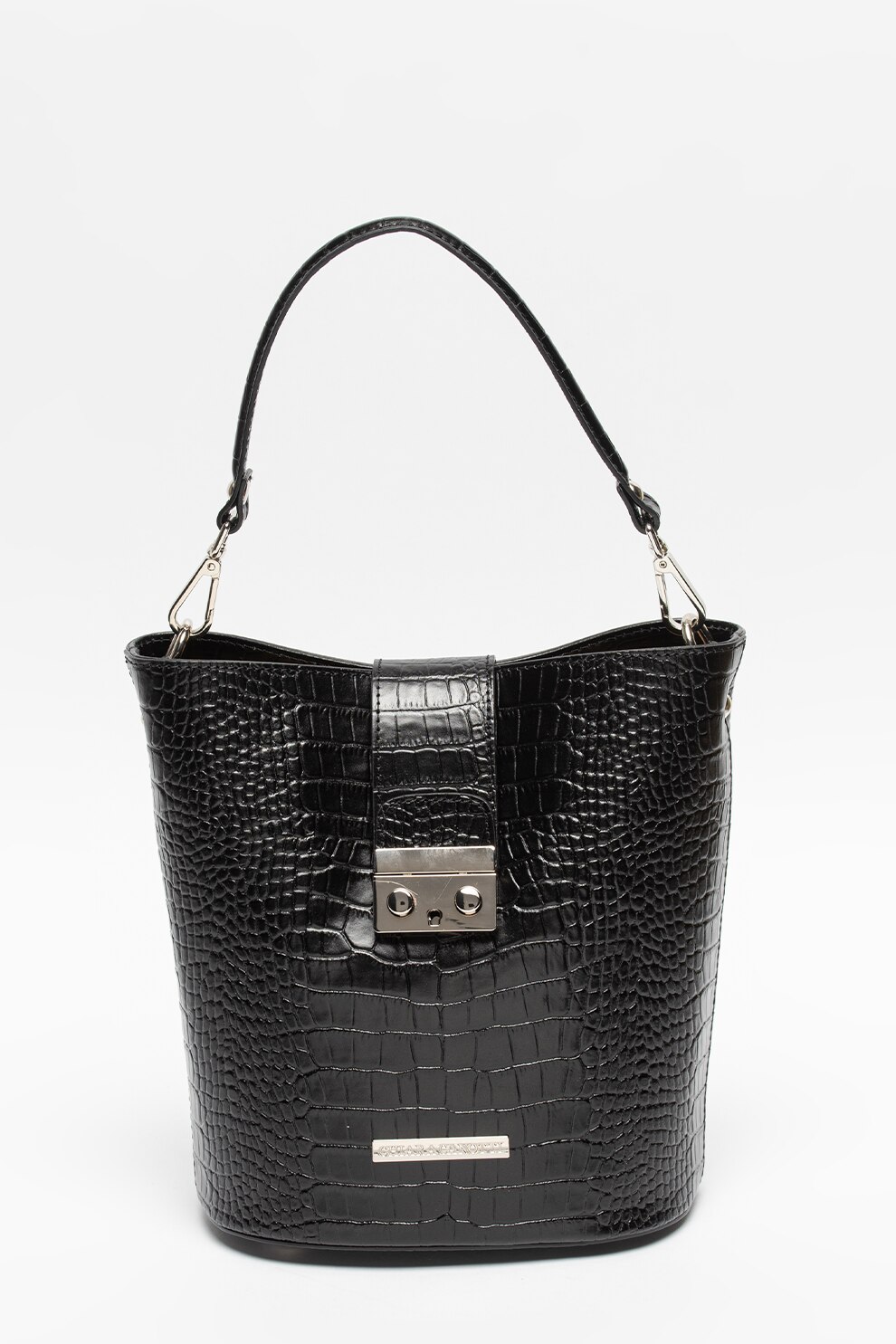 Chiara Canotti, Geanta bucket de piele cu aspect de piele de crocodil, Negru/Print
