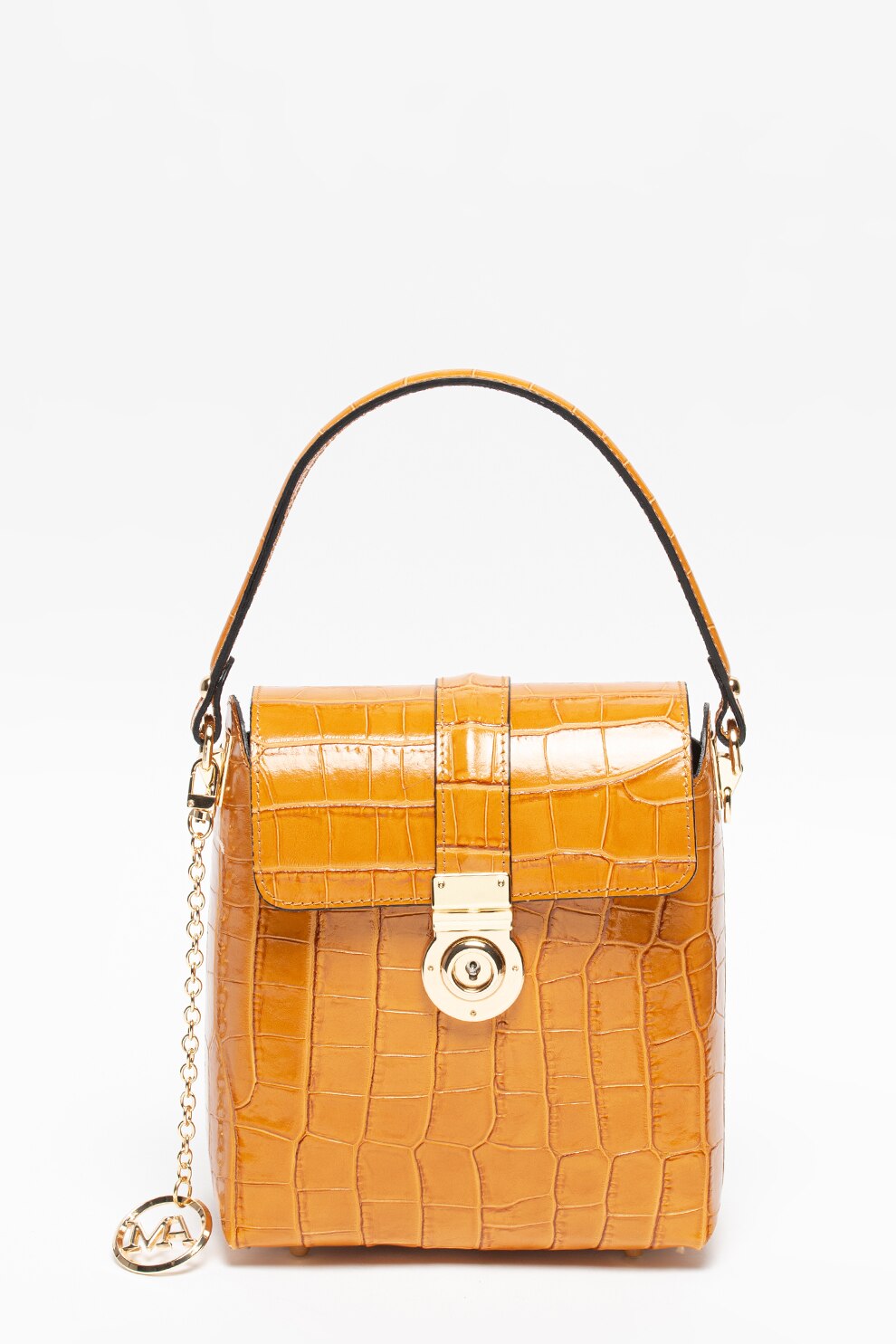 Chiara Canotti, Geanta crossbody mica, de piele, cu aspect de piele de crocodil, Ocru