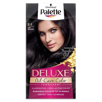 Vopsea de par permanenta Palette Deluxe E-1 Negru Meteorit, 135 ml Vopsea de par permanenta Palette Deluxe E-1 Negru Meteorit, 135 ml