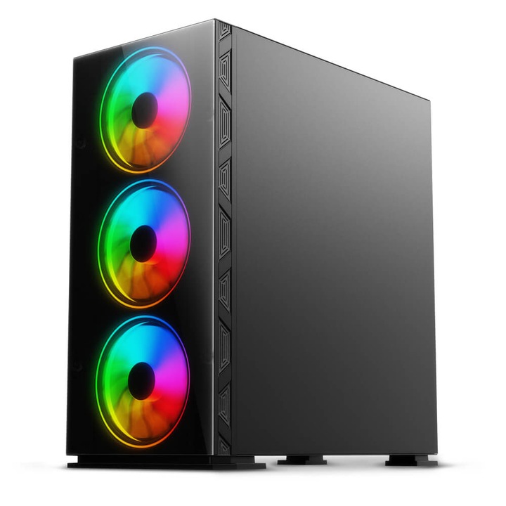 Компютърна кутия Gaming SAVIO Prime X1, Tempered Glass ARGB, Mid-Tower, Без захранващ блок, ATX, Черен