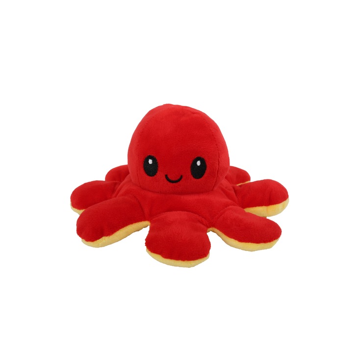 Caracatita reversibila din plus cu 2 fete, fata fericita si fata trista, Octopus Happy-Sad, inaltime 12 cm, diametru 20 cm, rosu