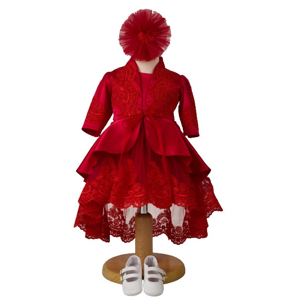 Set Rochita Botez Lempika Bebe Anelisse, bolero, botosi, bentita, 0-3luni, 62cm