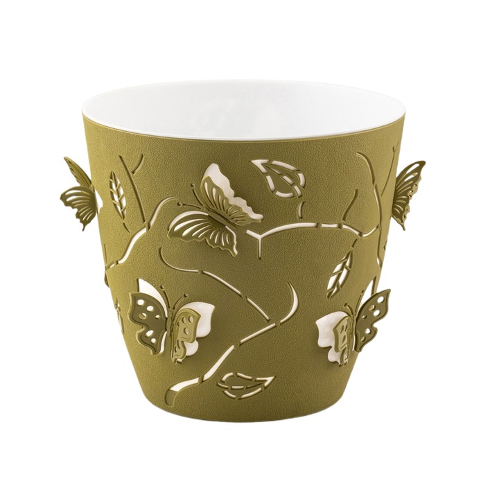 Ghiveci decorativ modern iGarden, model Fluturi 3D, Ø14 x 14 (cm), 1.4 litri, kaki