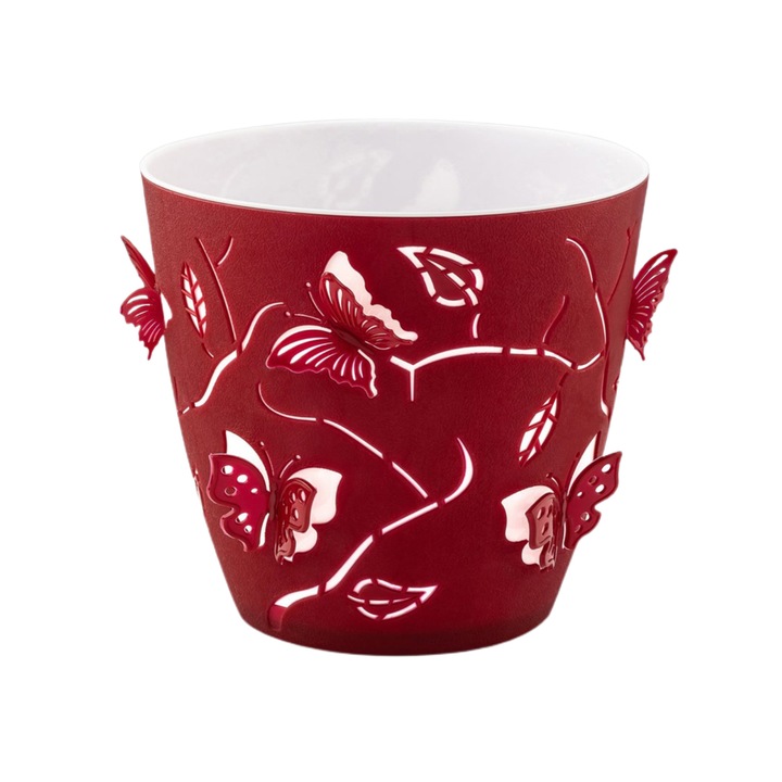 Ghiveci decorativ modern iGarden, model Fluturi 3D, Ø14 x 14 (cm), 1.4 litri, rosu