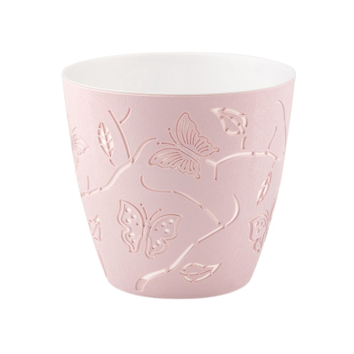 Ghiveci decorativ modern iGarden, model Fluturi 3D, Ø14 x 14 (cm), 1.4 litri, roz deschis