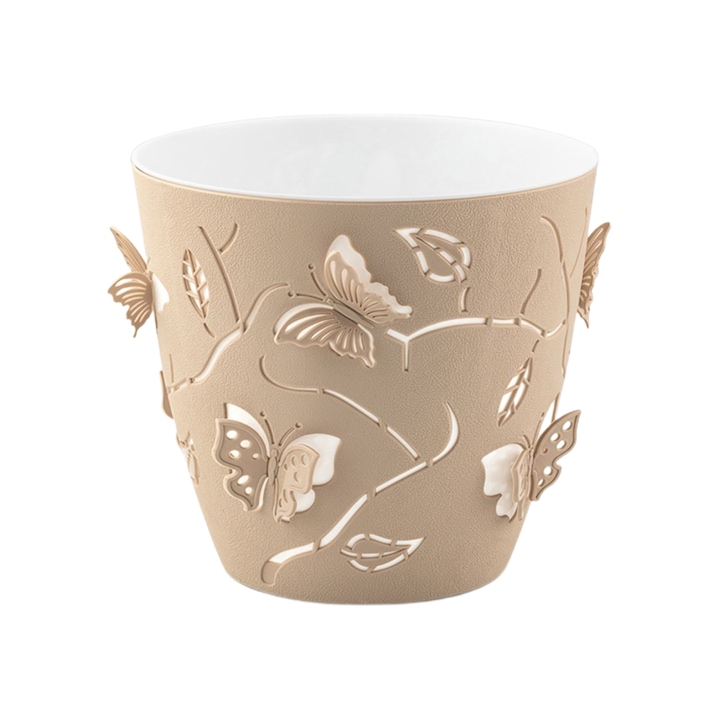 Ghiveci decorativ modern iGarden, model Fluturi 3D, Ø14 x 14 (cm), 1.4 litri, bej