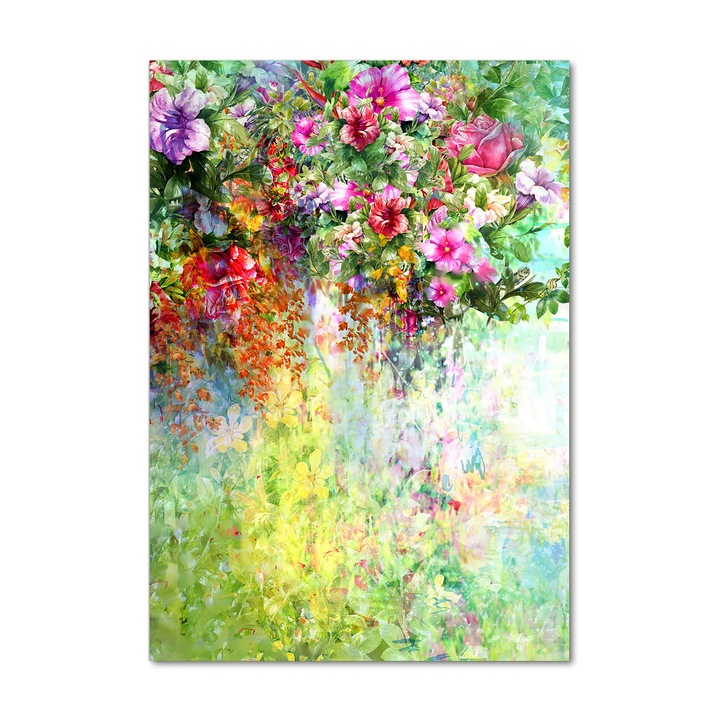 Tablou pe sticla acrilica, Tulup, Imagine imprimata pe sticla acrilica, Decorarea peretilor, flori colorate, 70x100 cm