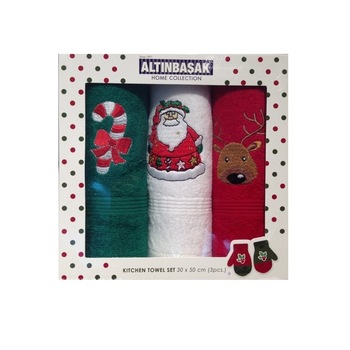 Set 3 prosoape bumbac 100% cu broderie Craciun, Happy Noel Set 3 prosoape bumbac 100% cu broderie Craciun, Happy Noel