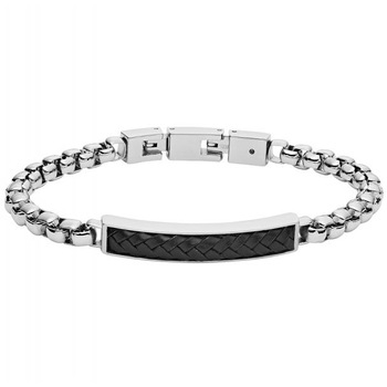Bratara Fossil Men's Dress JF03393040, Argintiu, Negru Bratara Fossil Men's Dress JF03393040, Argintiu, Negru
