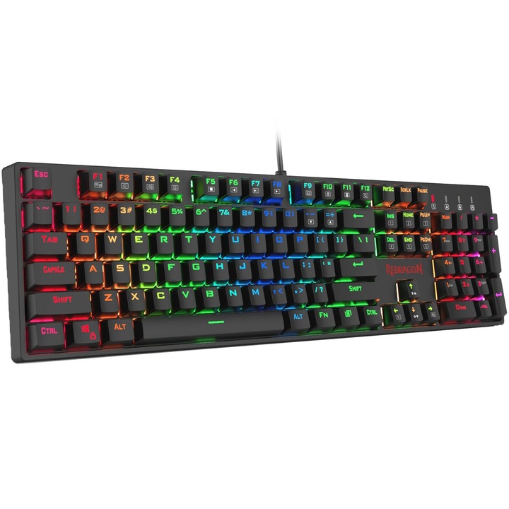Tastatura gaming mecanica Redragon Surara, iluminare RGB, switch liniar RED, Negru