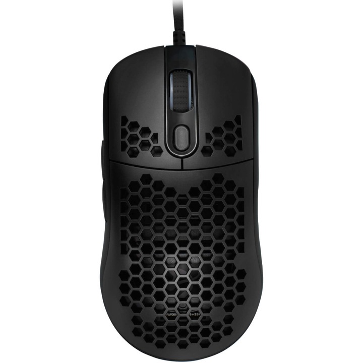 Mouse gaming Arozzi FAVO, ultrausor 74g, cablu flexibil Paracord, iluminare RGB, Negru