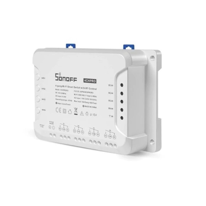Прекъсвач с 4 изхода Sonoff 4CH PRO R3, WiFi, RF 433mhz, възможност за монтаж на DIN шина