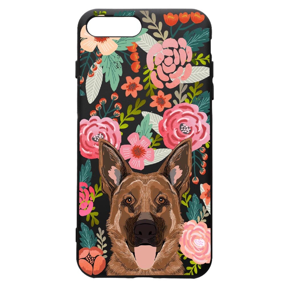 Husa de protectie Apple iPhone 8 Plus / iPhone 7 Plus, Dog in Flowers, silicon, cu interiorul din material textil, protectie camera, PB636