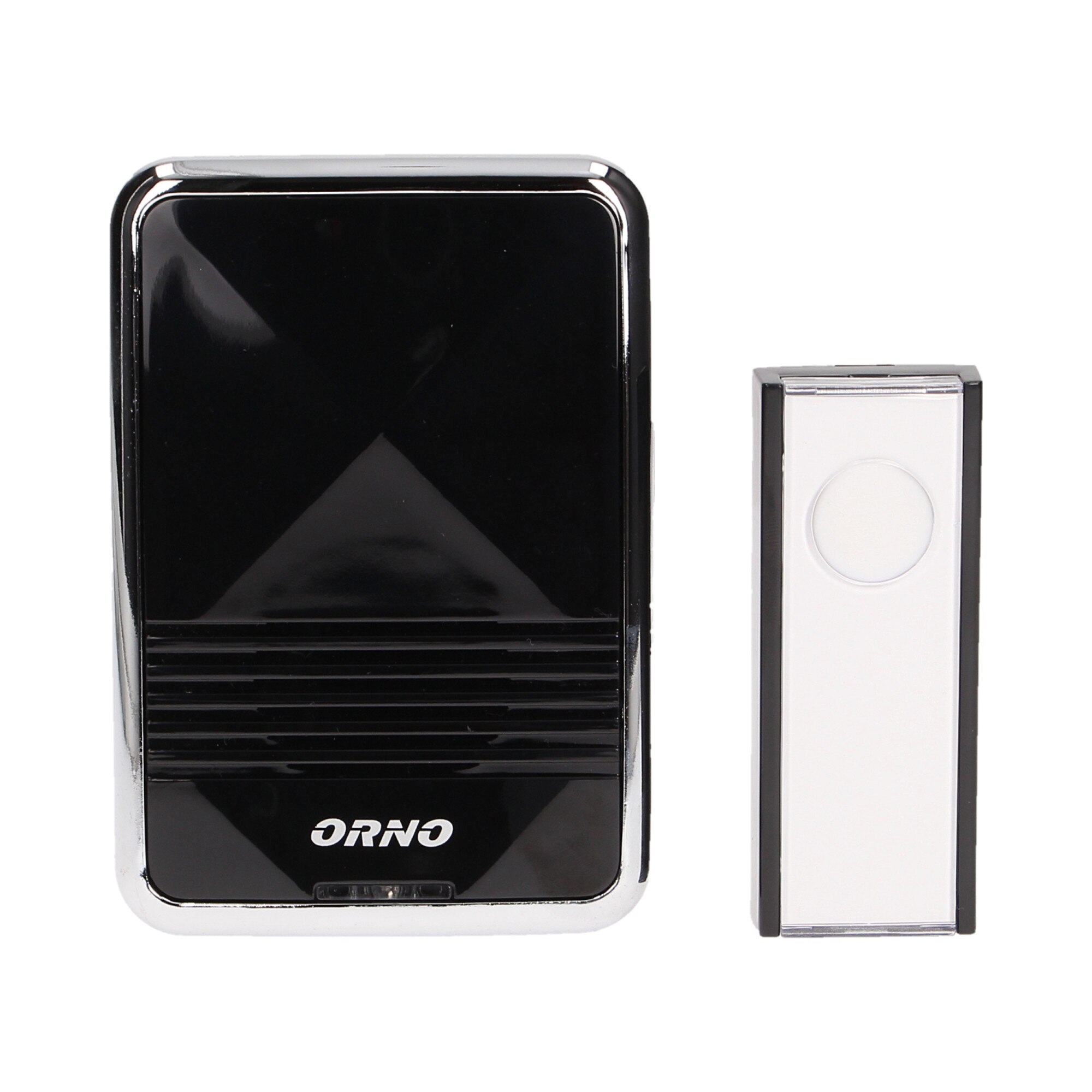 Sonerie wireless CALYPSO DC ORNO OR-DB-QS-112, conectare automata, 32 tonuri, volum reglabil, 3 moduri de semnalizare, 120 m, IP20, IP44, 65-85 dB, negru/alb