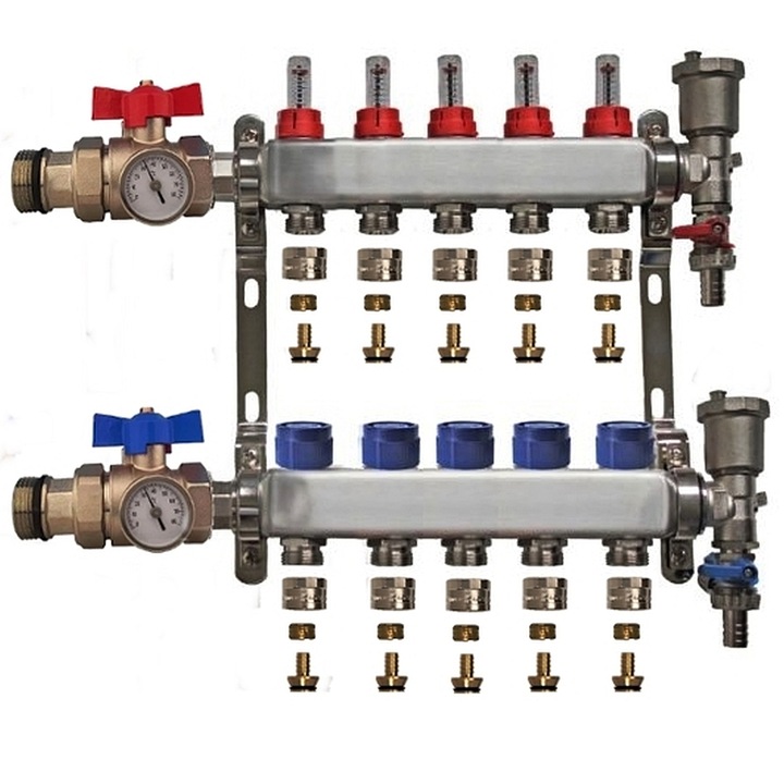 Distribuitor complet 1" / 5 circuite cu conectori EK x 16 mm, Daver