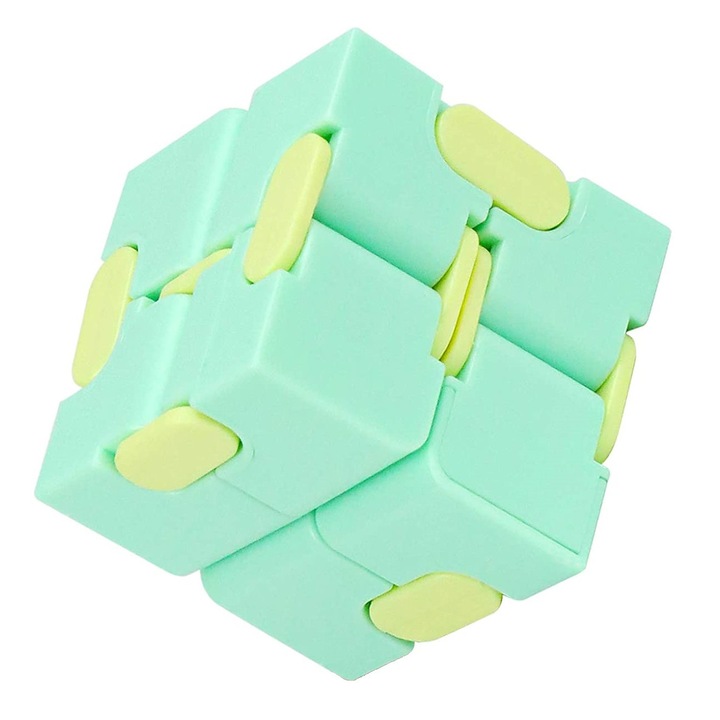 Cub antistres, Fidget Toy, Infinity Magic Cube, verde menta - galben, 4x4x4 cm