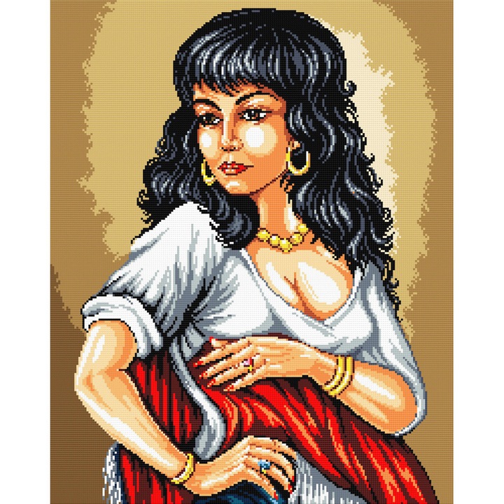 Goblen Rosita , Hudemas , kit cu diagrama alb-negru , cu fire mouline 20x25cm