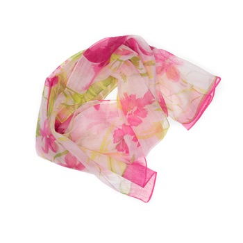 Esarfa, de dama, Buticcochet, Roz cu imprimeu floral, 50x160 cm - ES519 Esarfa, de dama, Buticcochet, Roz cu imprimeu floral, 50x160 cm - ES519