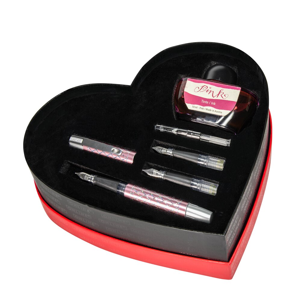 Set Caligrafie stilou Diamond Rose Heart Box