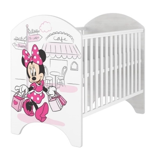 Patut pentru bebelusi IGlobal, Disney, Minnie Cafe, cu saltea, 120x60 cm, Alb/Multicolor