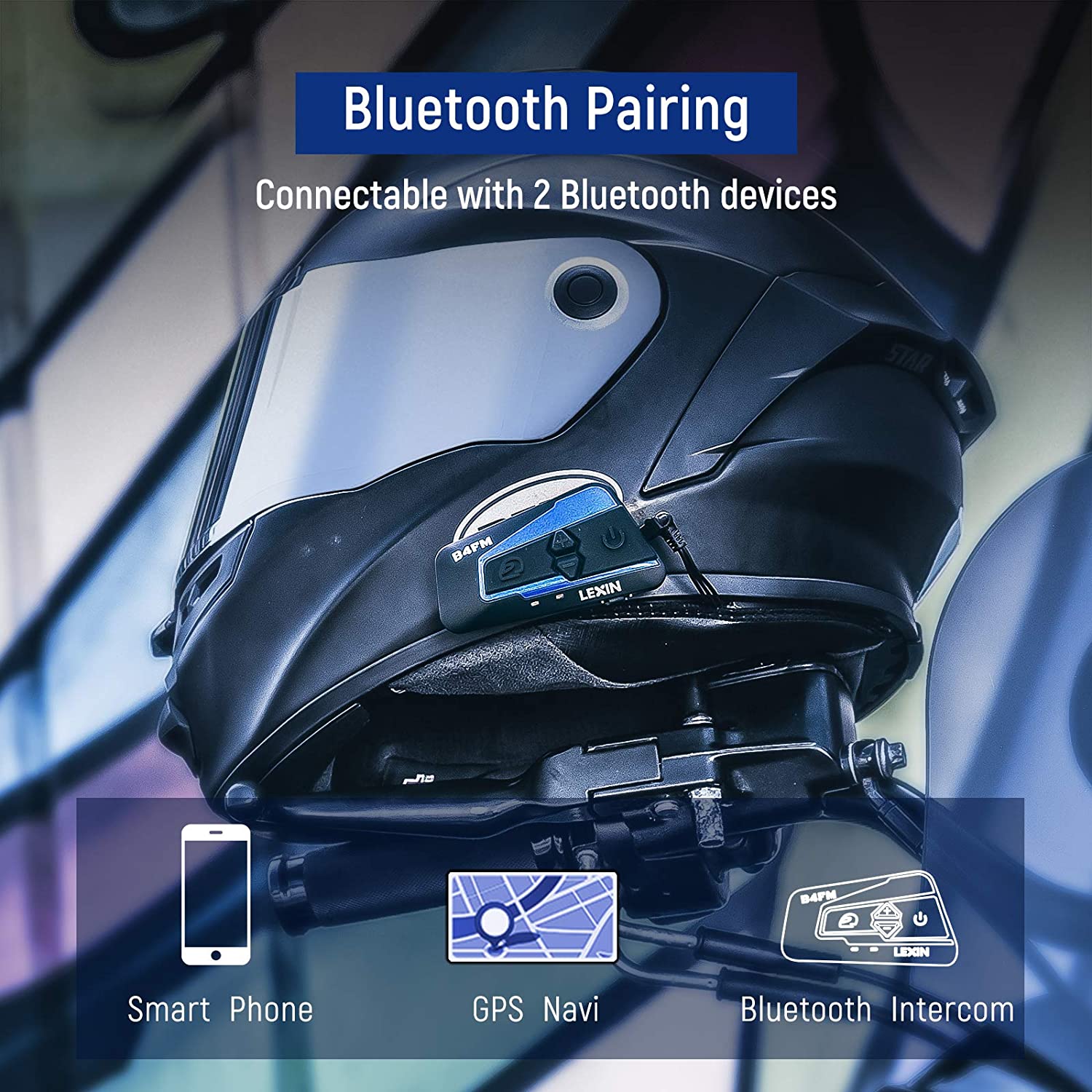 Lexin B4FM-X Motorcycle Intercom 1600m Bluetooth Helmet Headset Moto  Wireless Intercom Communication System IPX67 Waterproof