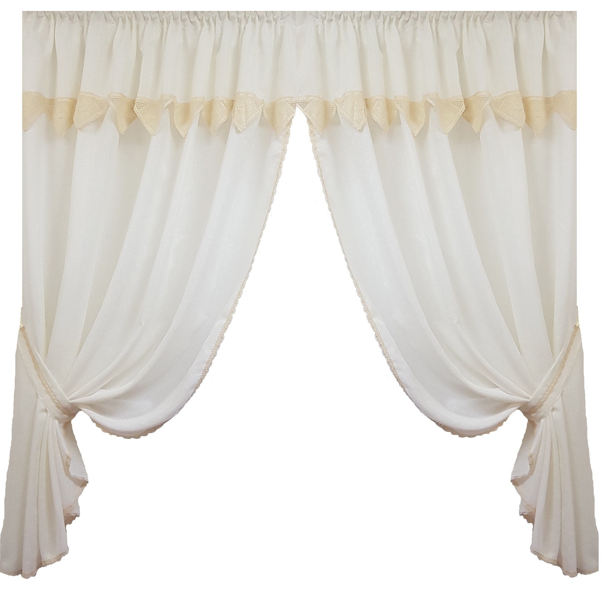 Perdea Decorint confectionata (PB.545), Ivoiry (unt), dantela crem, 300 x 150