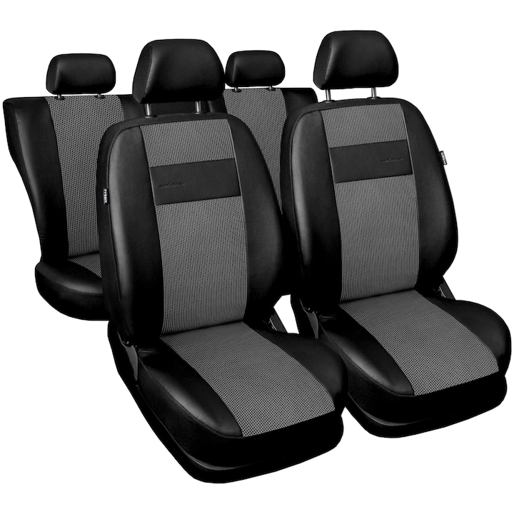 Комплект калъфи за автомобилни седалки Exclusive E3 Extra, Еко кожа, Черен, 9 части