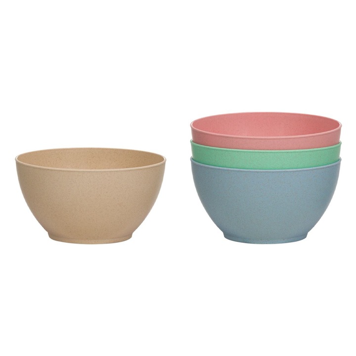 Set 4 boluri din plastic, multicolor, 750 ml