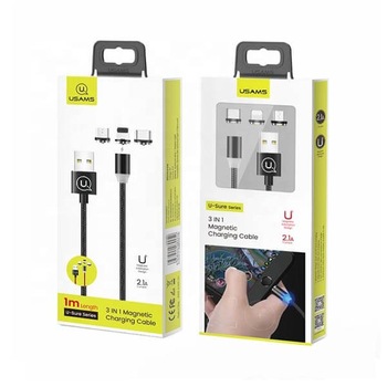 Set Cablu de Incarcare Usams SJ438, Magnetic 3 in 1 USB la USB Type-C, Lightning, Micro USB, 1m, Negru Set Cablu de Incarcare Usams SJ438, Magnetic 3 in 1 USB la USB Type-C, Lightning, Micro USB, 1m, Negru