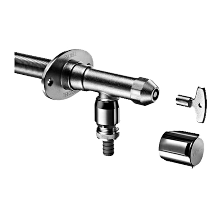 Set robinet cu bila pentru exterior rezistent la inghet POLAR II, Schell, din alama sanitara argintiu, diametru 38 mm