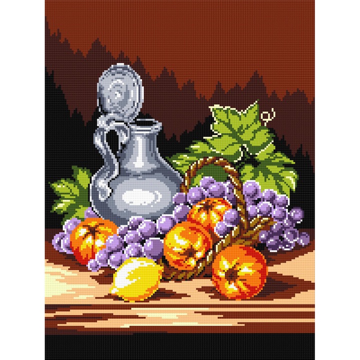 Goblen natura moarta , Hudemas , kit imprimat pe panza , cu fire mouline 15x20cm