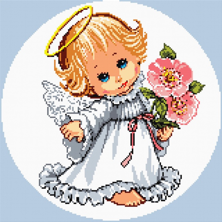 Goblen ingeras 1 , Hudemas , kit cu diagrama alb-negru , cu fire mouline 16x16cm